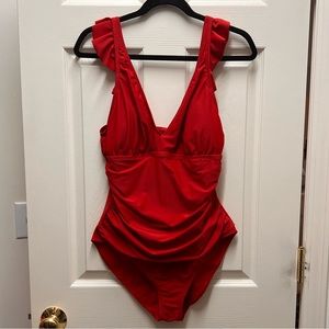 Red one piece swimsuit